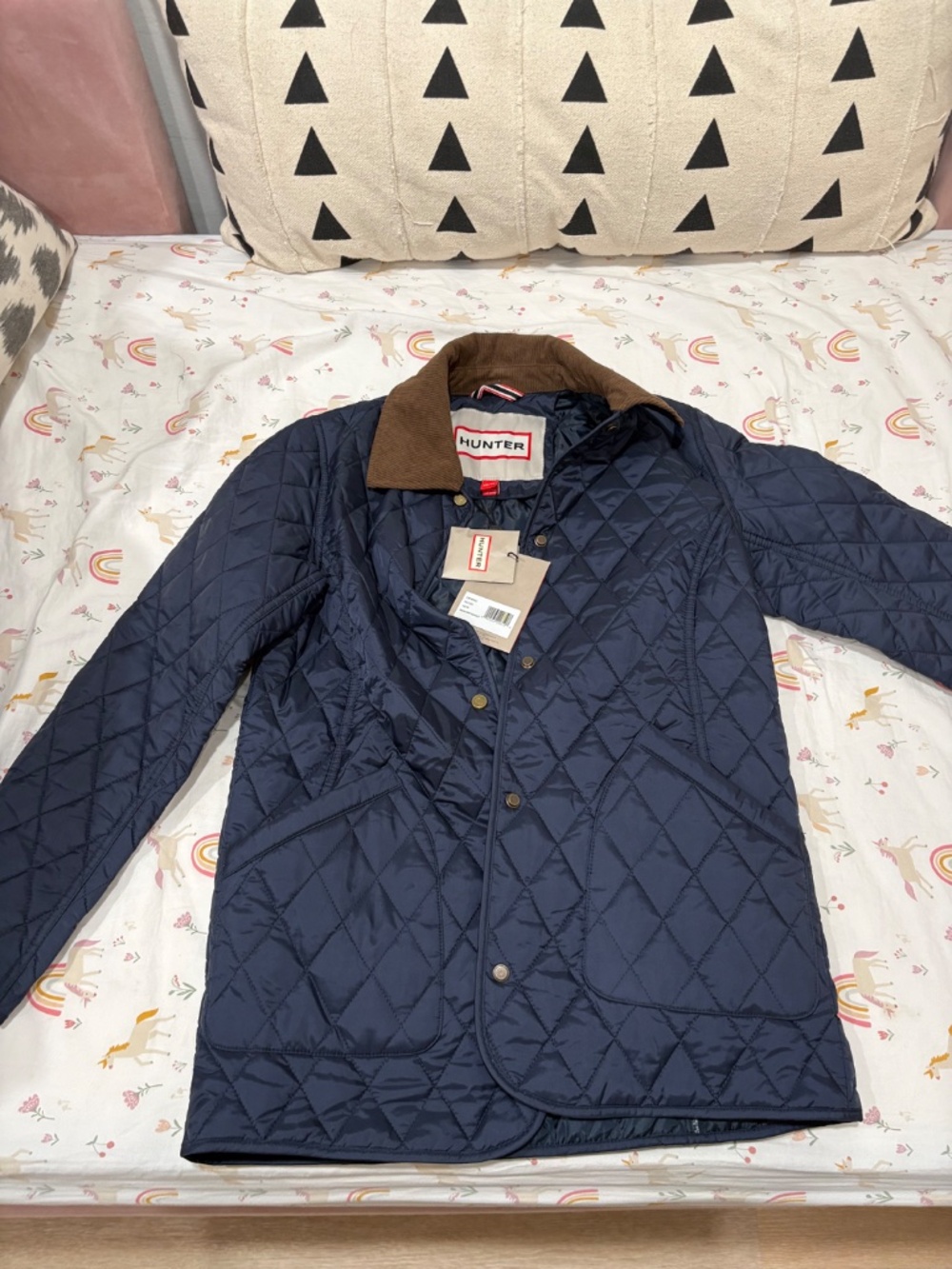 NWT Hunter Quilted Barn Jacket XS Navy Corduroy Collar Heritage Equestrian - Picture 2 of 3
